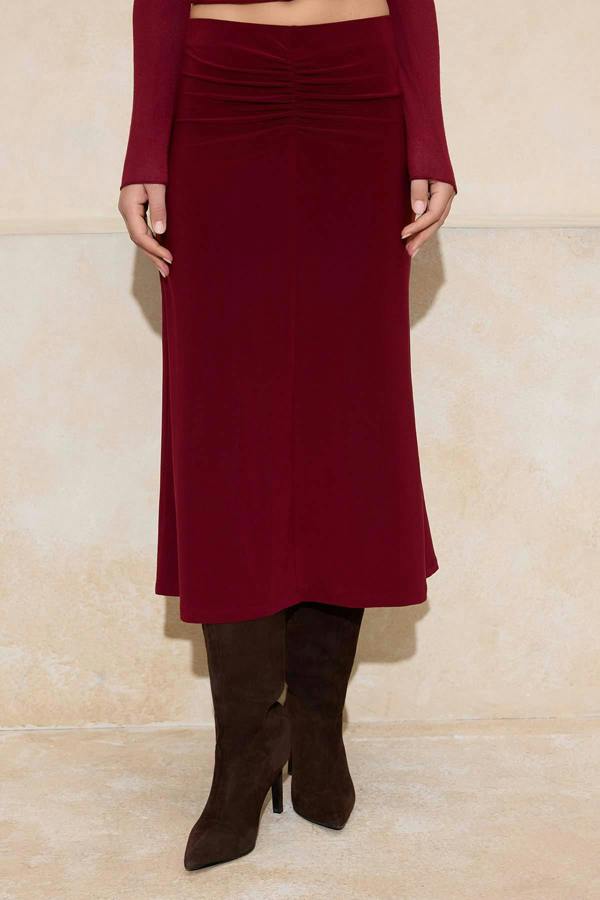 A-Line Ruched Normal Waist Midi Skirt