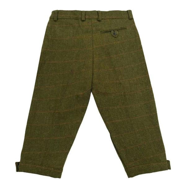 Game Men's Ascot Derby Tweed Breeks rear view in green tweed featuring button-fastened back pocket and belt loops.