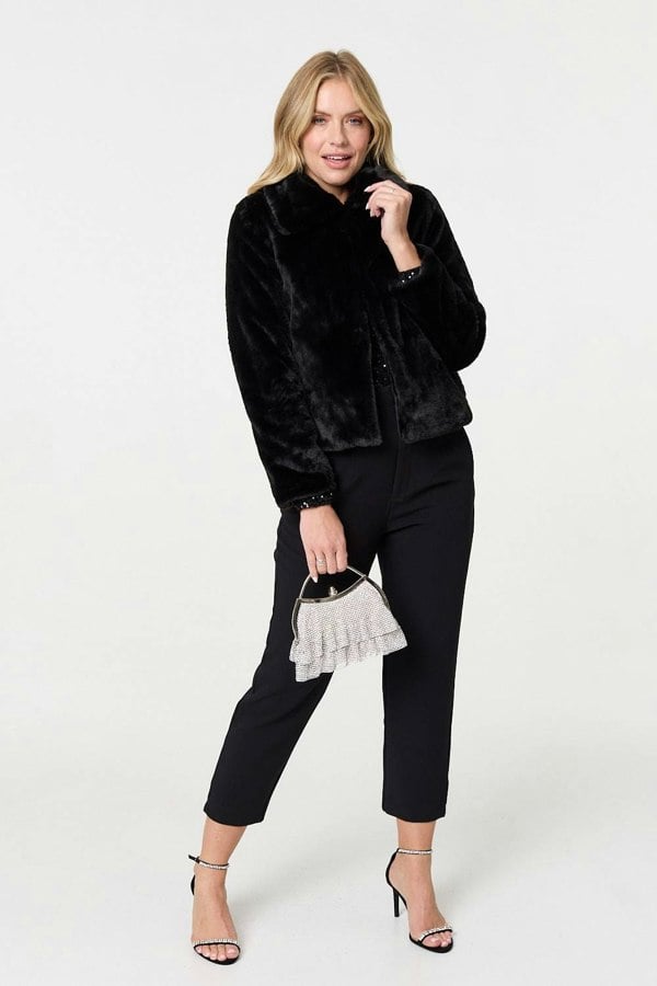 Black | Faux Fur Zip Detail Cropped Jacket