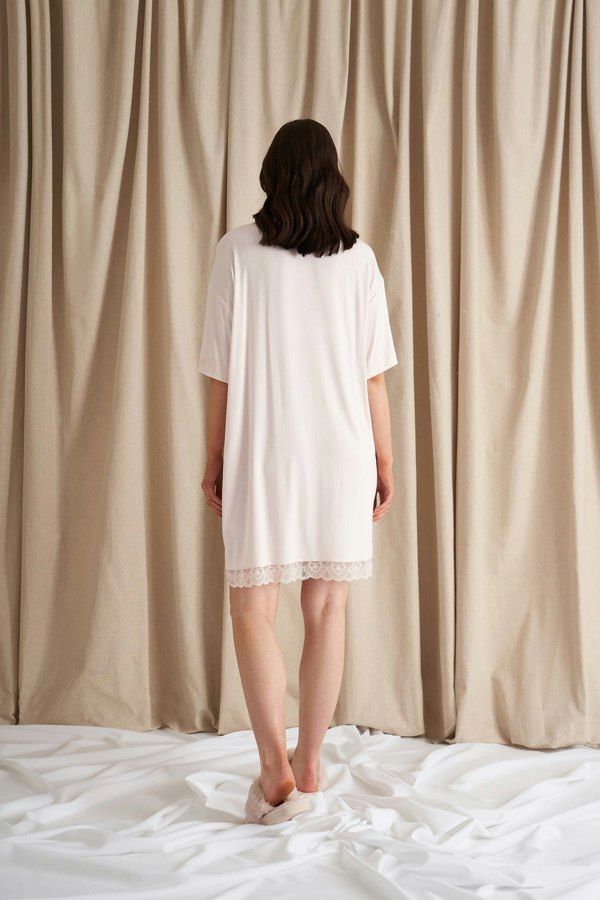 Pretty You London Women's Bamboo Lace Tee Dress in Powder Puff