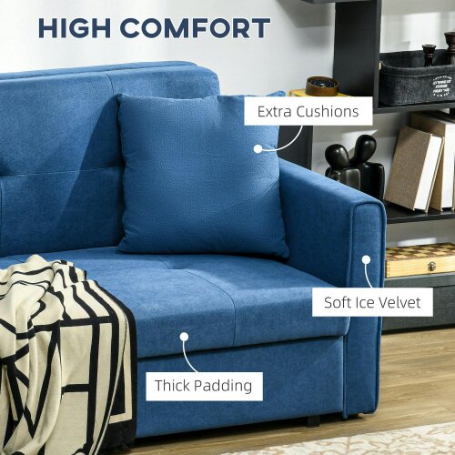 Wyld Haus Palani Bayo Snow Flannel Deep Blue 2 Seater Sofa Bed With Hidden Storage And Cushions