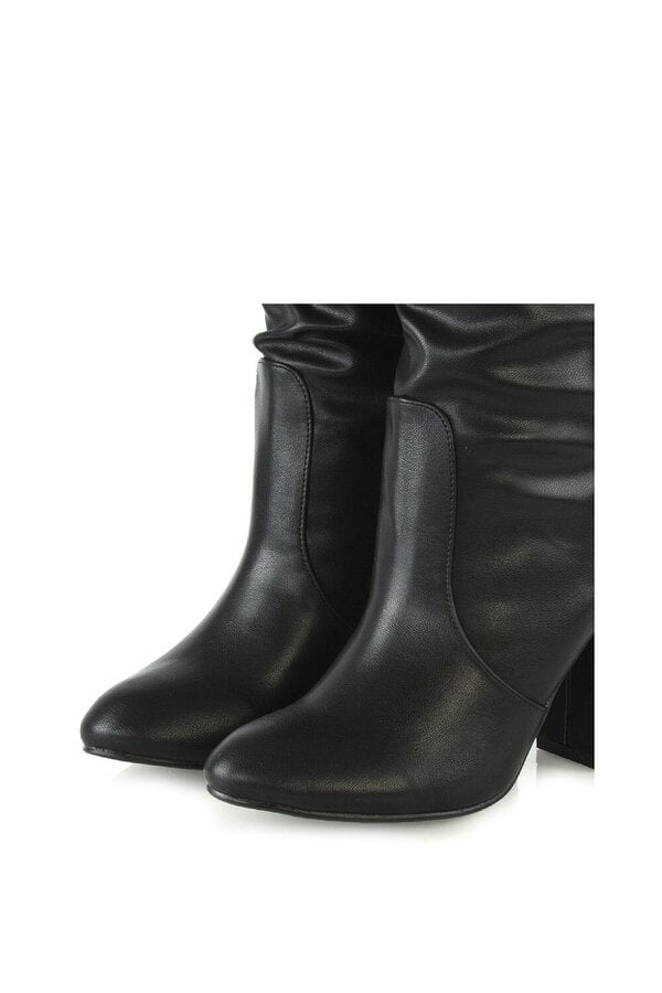 XY LONDON Mid Calf High Block Heel Ruched Boots