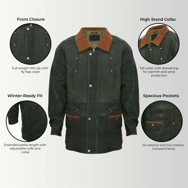 Infinity Leather Mens Nubuck Leather Parka Coat-Winnipeg