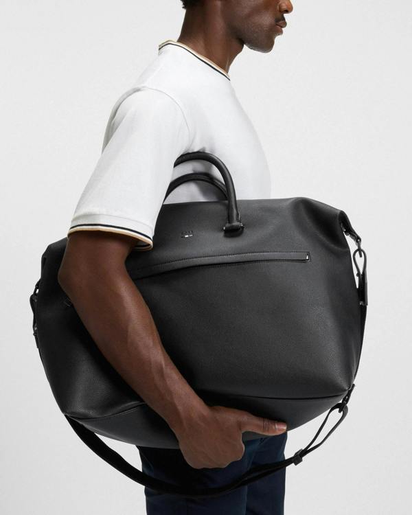 BOSS Orange Ray Mens Grainy Faux-Leather Holdall with Detachable Strap - Black 001 | CHO | Designer Mens Holdalls
