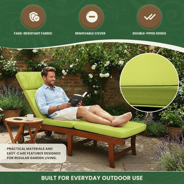 Steamer Chair Cushion – Outdoor Garden Seat Pad with 6cm Padding, Washable Cover & Adjustable Straps, Lime Green, 49cm Wide