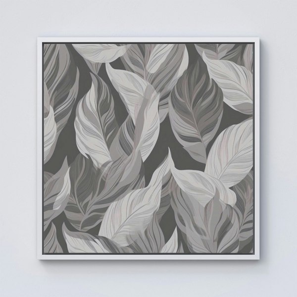 Warren Reed Grey Floral Leaves Framed Canvas