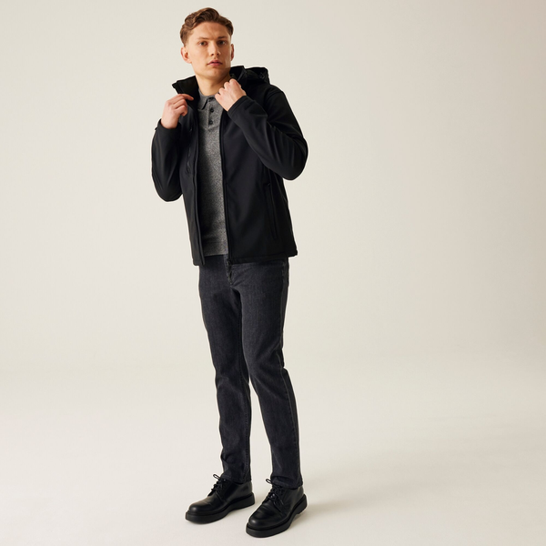 Regatta Mens Venturer Hooded Soft Shell Jacket - Black/Black