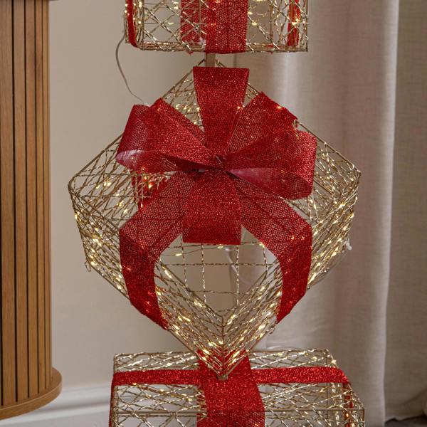 Samuel Alexander 96cm Gold Light Up Christmas Parcel Stack with 500 Warm White LEDs & Timer