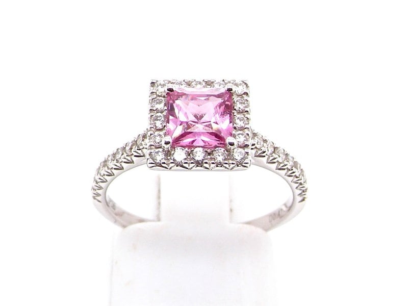 Vintage Tom A pink sapphire and diamond square cluster ring