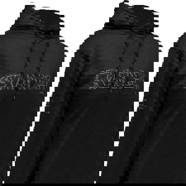 Stanley Hudson Mens Applique Logo Work Hoodie, black hoodie with stitched 'STANLEY' logo across the chest and text on the sleeve.