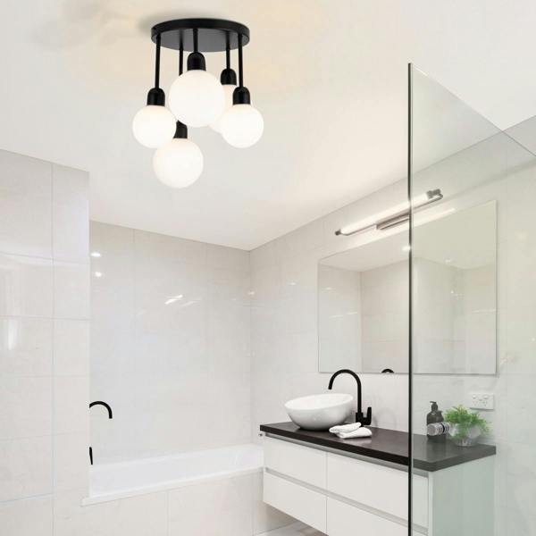 COSYLYTE Broome Bathroom 5 Light Opal Glass Ceiling Light