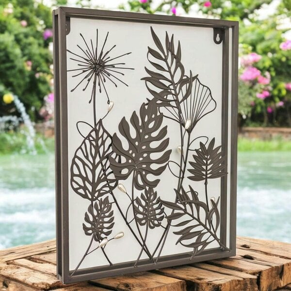 EDH Door Hardware Square Floral 3D Wall Décor – 41 x 41 x 4 CM | Handcrafted Metal Flower Art | Elegant Indoor & Outdoor