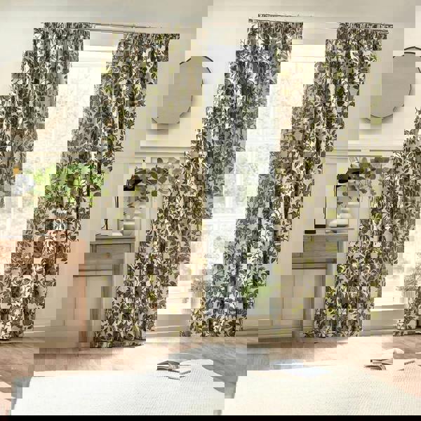 Wylder Jacquard Pomegranate Floral Pencil Pleat Curtains - Green