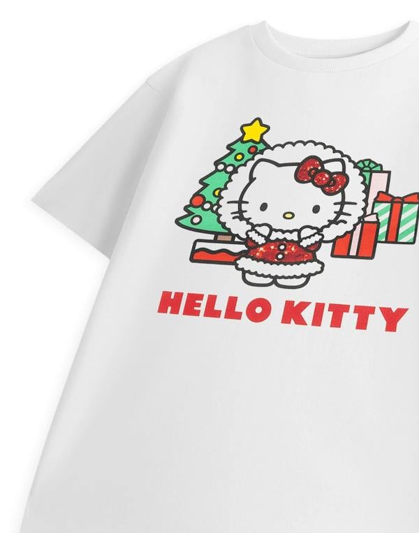 Hello Kitty Girls White Glitter Short Sleeved T-Shirt
