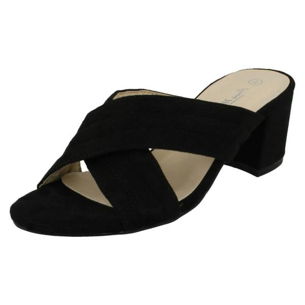 Anne Michelle Ladies Anne Michelle Mid Heel X Strap Vamp Mule Sandals