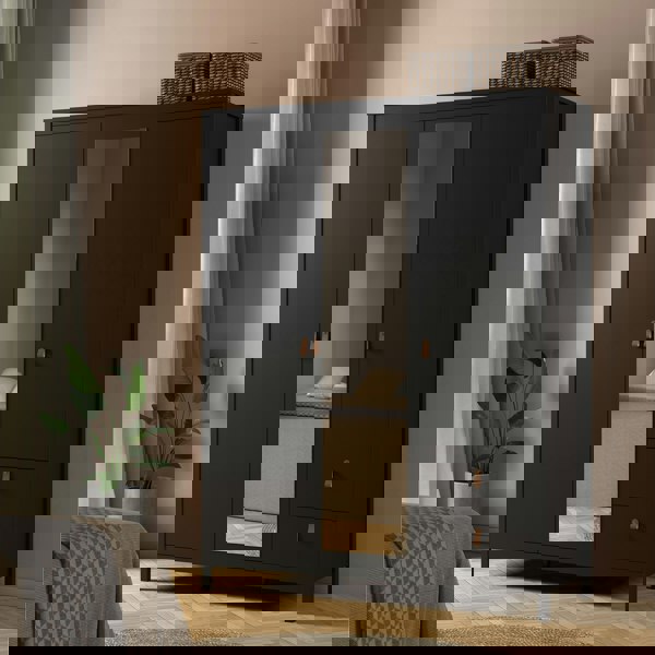 Furniture To Go Barcelona Wardrobe with 2 doors + 1 mirror door + 2 drawers Matt Black