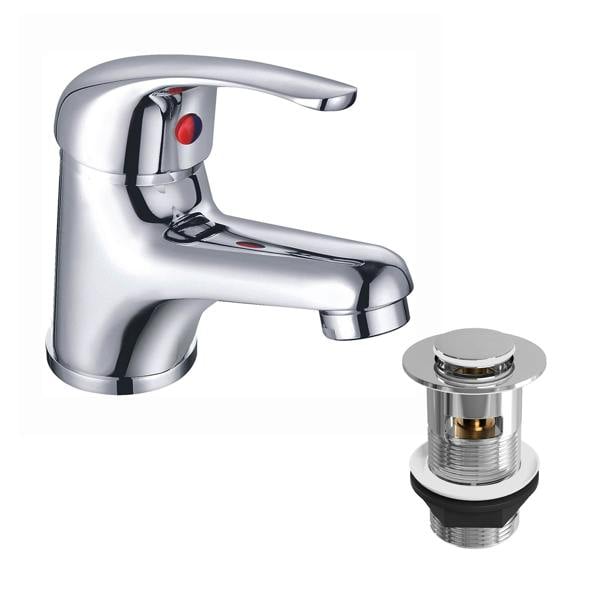 Flode Mien | Mono Basin Mixer Tap | Chrome (35mm) | with Slotted Push Button Click-Clack Basin Waste