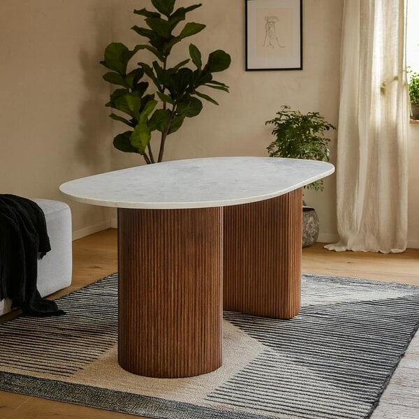 Wyld Haus Alabama Ribbed Mango Wood Dining Table With Marble Top