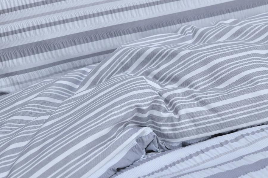 Smart Living Stripe Seersucker Duvet Cover With Pillowcases - Grey