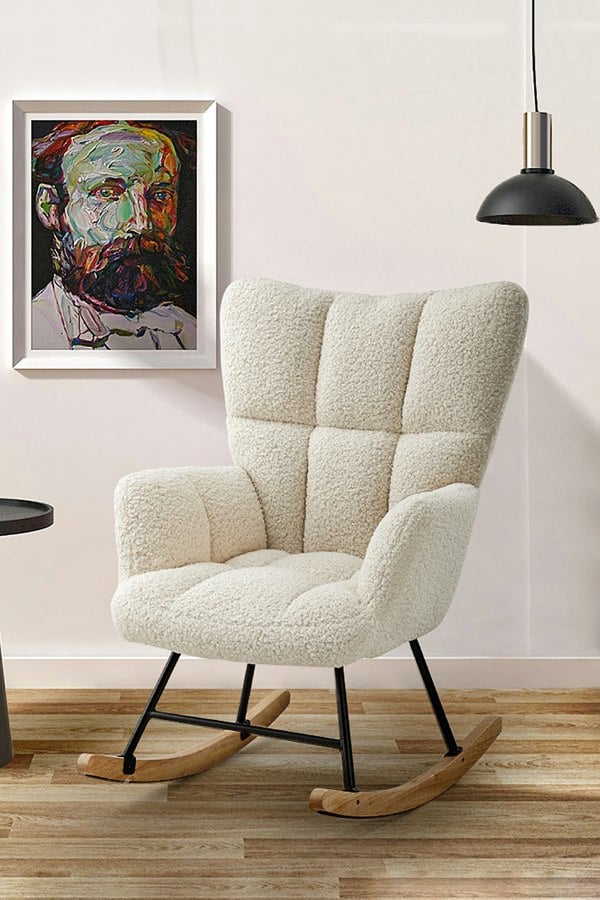 Living and Home Tufted Upholstered Rocking Chair with Pocket