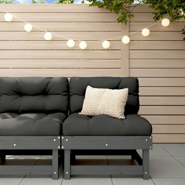 Berkfield Middle Sofa with Cushions Grey Solid Wood Pine