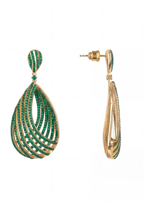 Latelita Vortex Teardrop Earrings Emerald Green Gold
