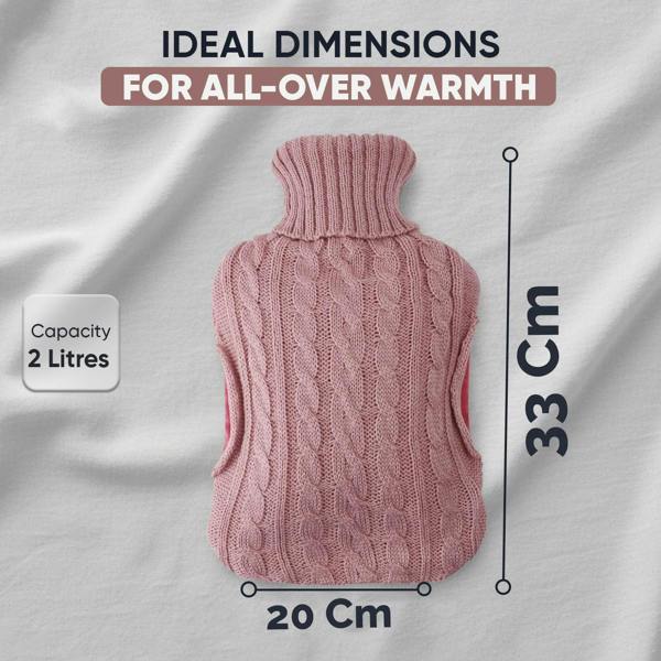 LKH HOME COLLECTION Hot Water Bottle with Cover UK 2L Soft Knitted Washable Cover with hand pockets keeps both hands warm, Leakproof Design