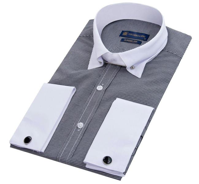 TruClothing Mens Club Collar Black Shirt 1920s Peaky Blinders With Bar Poplin Pin Smart