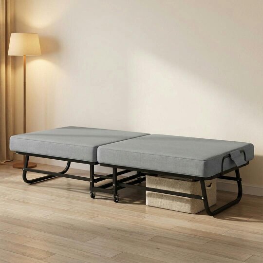 Havendro Adult Portable Folding Bed w/Memory Foam Mattress 190x80cm Wheels Easy Storage