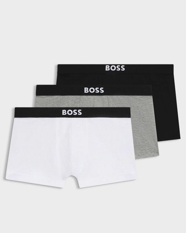 BOSS Orange 3-Pack Mens Stretch-Cotton Trunks with Logo Waistbands - White/Grey/Black 999