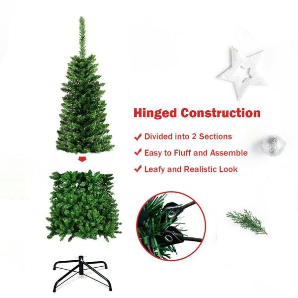 4ft to 8ft Green Pencil Pre-Lit Artificial Christmas Trees with Metal Stand image 6