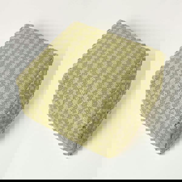 HOMESCAPES Lima Handwoven Textured Green Pouffe Bean Cube