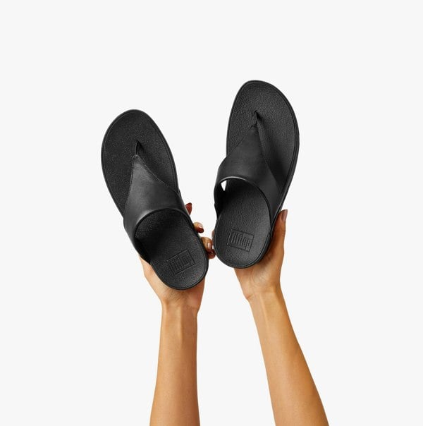 FitFlop LULU Womens Leather Toe Post Sandals Black