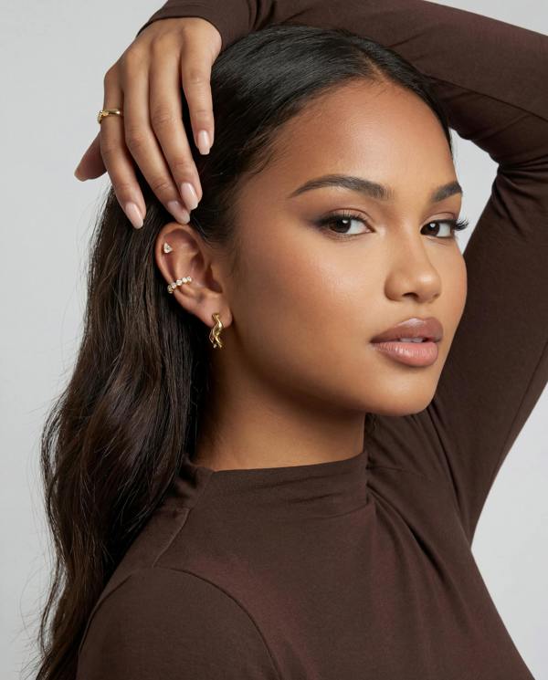 Elk & Bloom Dainty 14k Gold Solitaire Tennis Hoop Ear Cuff
