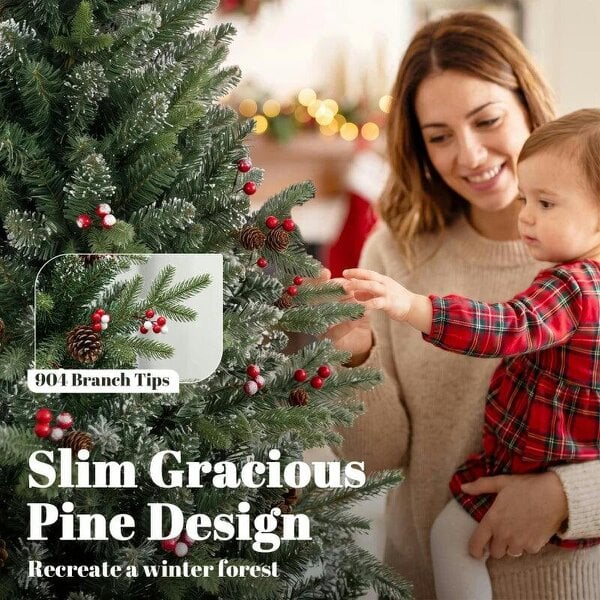 Bobobiy Slim Gracious Pine Xmas Tree, 7ft/210cm Artificial Christmas Tree with 904 Branch Tips, Foldable Steel Stand, Green