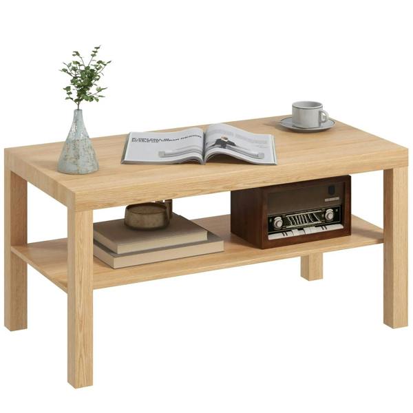 Wyld Haus Wooden 90cm Natural Finish Rectangular Coffee Table with Bottom Shelf
