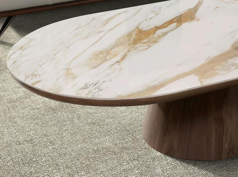 Angel Cerdá Porcelain marble and walnut oval half round coffee table 2160