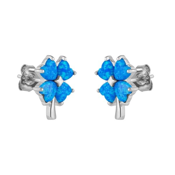 Spero London Blue Opal Four Leaves Clover Sterling Silver Stud Earring