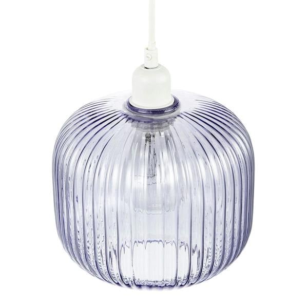 Modern Designer Soft Lilac Line Ribbed Glass Round Pendant Lamp Shade Image 3