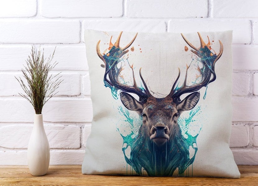 Warren Reed Stag Face Splashart Cushions