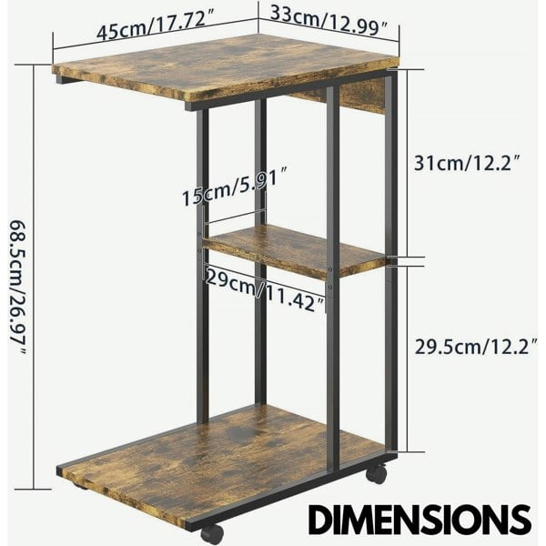 Rafaelo Mobilia C Shaped Side Table With 3 Shelves & Wheels