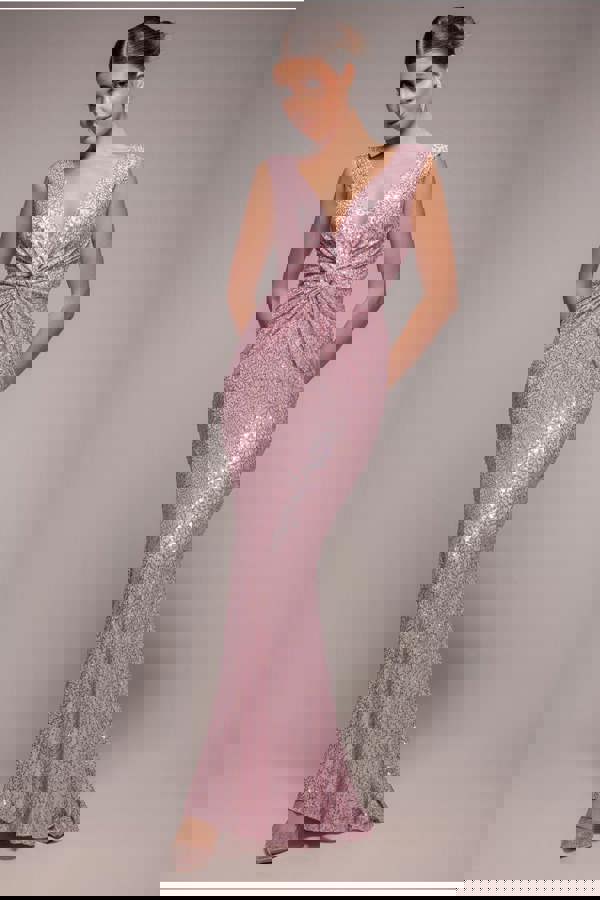 Twisted Front Sequin Maxi Dress - Blush DR2723