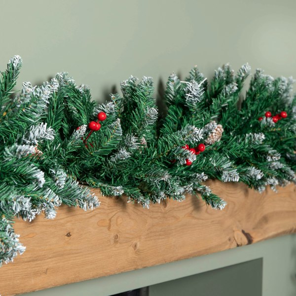 Samuel Alexander 2.7m Snow Tipped Christmas Garland with Red Berries, Cones & Bullet Tips