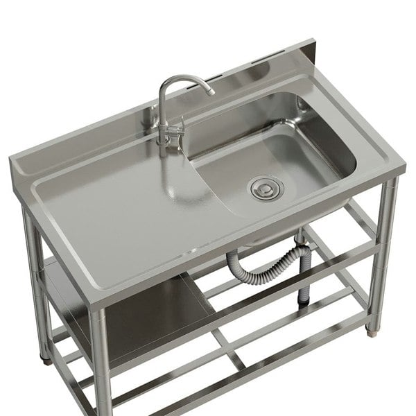 Stainless Steel One Compartment Sink with Shelves Living and Home