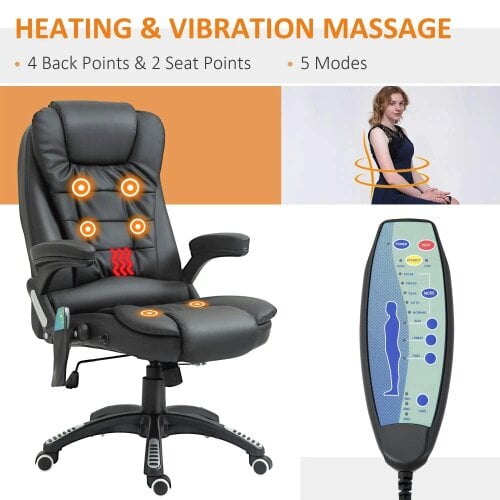 Bobobiy 6-Point Massage Office Chair with Seat Heated, 360, Black