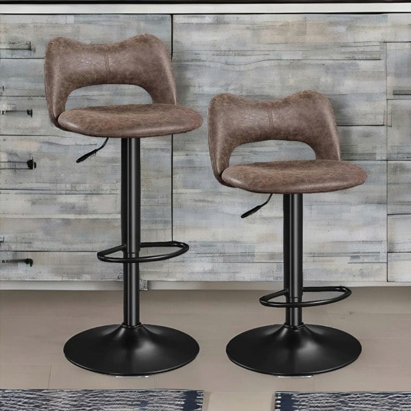 Rafaelo Mobilia Adjustable Height Retro Brown Bar Stools Set Of 2