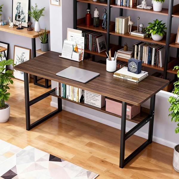 Havendro Home Office Computer Desk with Bookshelf Study Writing Workstation