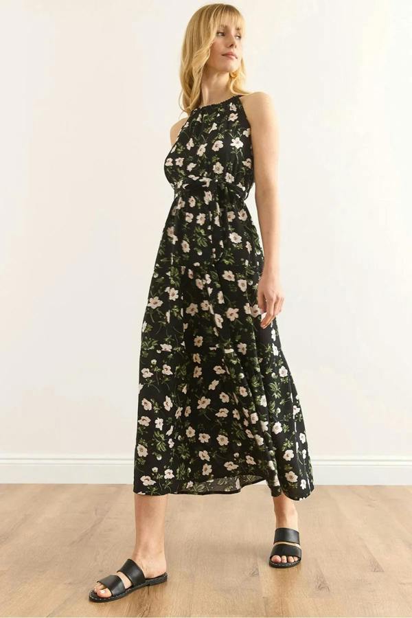 Hoxton Gal Halter Neck Belted Midi Dress