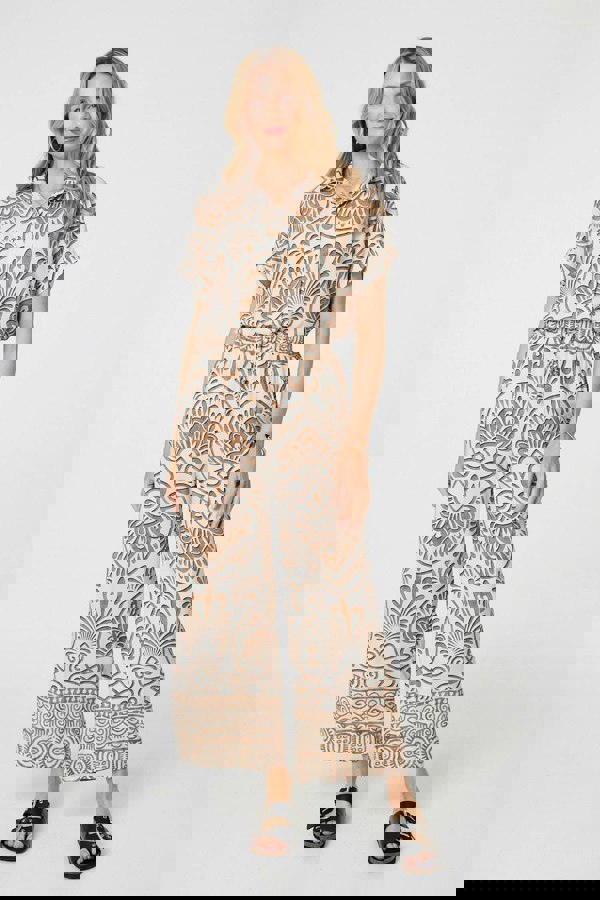 Beige | Printed High Waist Wide Leg Trousers