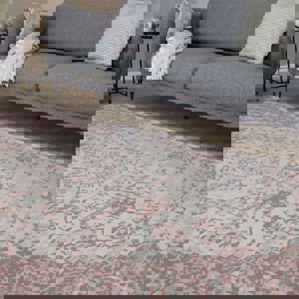 Machine Washable Flatweave Rug Oriental in Pink